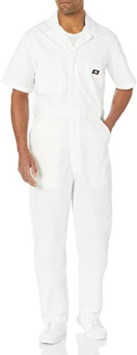 Dickies Men's Short-Sleeve Work Utility Coveralls, White, Medium Tall
