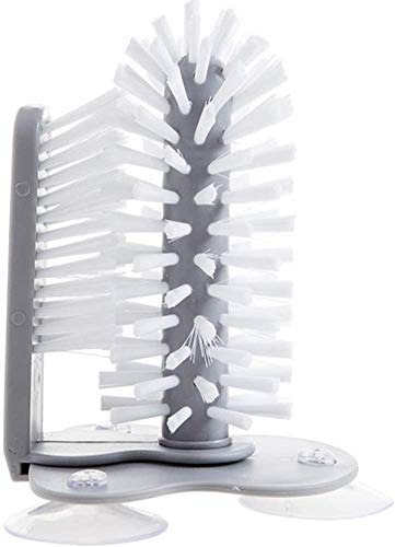 Glass Washer Brush with Double Sided Bristles, Glass Cup Brush Cleaner with Suction Cups Standing Glass Bottle Cup Cleaner Brush Washing Cleaning Tool Brush for Wine Glass Beer Mug Bar Kitchen Sink