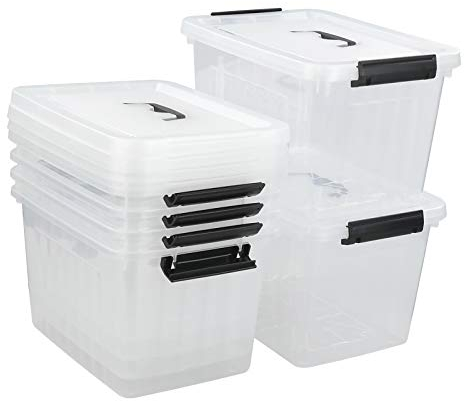 Yarebest 12 Liters Plastic Clear Storage Boxes, Lidded Storage Boxes Set of 6