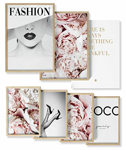 Heimlich® Premium Poster Set OHNE Bilderrahmen | 2 x DIN A3 & 4 x DIN A4 - ca. 30x42 & 21x30 | Stilvolle Poster Collagen mit passenden Bilder als Wanddeko » Coco Pinke Mode «