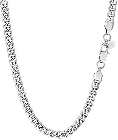 KRKC&CO 6mm Edelstahl Cuban Link Chain Kubanische Gliederkette Edelstahl Panzerkette Herren Silber Cuban Chain Silber Kette Männer Hip Hip Halskette Rapper Kette Länge 66cm
