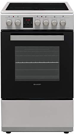 Sharp KF-56VDD19I-DE Elektro-Standherd mit Glaskeramik-Kochfeld, 50 cm, 53 L Garraumvolumen, 9 Beheizungsarten mit Turbo-Heißluft, Elektronische Zeitschaltuhr, Geschirrschublade, Edelstahl