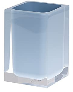 Gedy Auckland Portaspazzolini da Bagno Celeste, Misure e Peso: 11X7,2X7,2 CM & 0,29 kg, Portaspazzolini in Resina Trasparente di Alta qualità, Design R&S, Fatto a Mano, 2 Anni di Garanzia