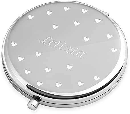 Maverton Kompaktspiegel mit Gravur - Spiegel rund - Doppelspiegel mit Vergrößerung - Reisespiegel für Handtaschen - Geschenke für Frauen - Silber