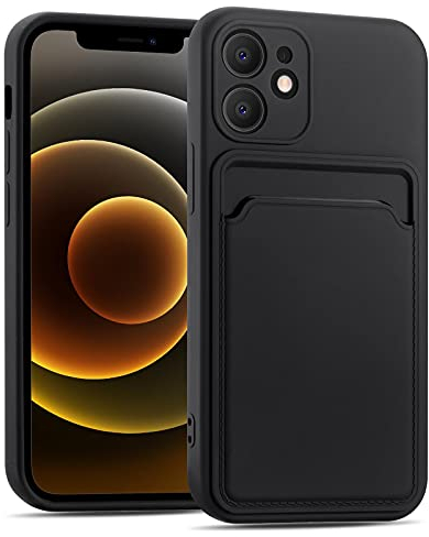 CoolGadget Card Case für iPhone 12 Mini, TPU Schutzhülle mit Kartenfach und erhöhtem Kantenschutz, Schwarz