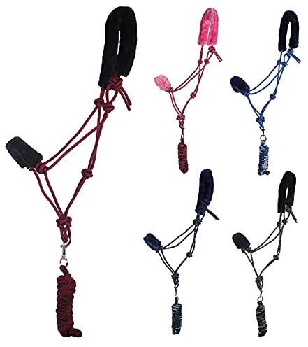 NETPROSHOP Set Knotenhalfter mit Fellimitat-Polsterung und Führstrick, Gr. Shetty-Full, Groesse:Cob, Farbe:Twist