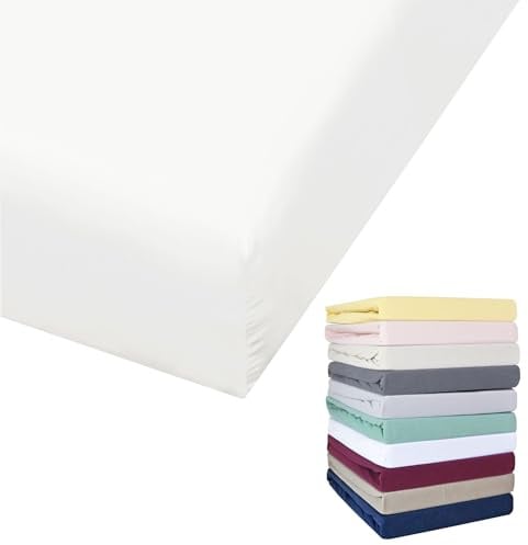 Bierbaum Jersey Spannbettlaken 27cm Steghöhe 90x190-100x200 / 140-160x200 / 180-200x200 cm Grau Gelb Weiß Grün Blau, Farbe:Weiß, Größe:100x200cm Spannbettlaken