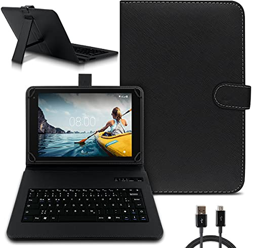 NAmobile Tastatur Hülle QWERTZ Bluetooth kompatibel mit Medion Lifetab P10752 Schutzhülle Cover Tablet Tasche 10 Zoll Case Keyboard kabellos Ultra deutsches Layout, Farben:Schwarz
