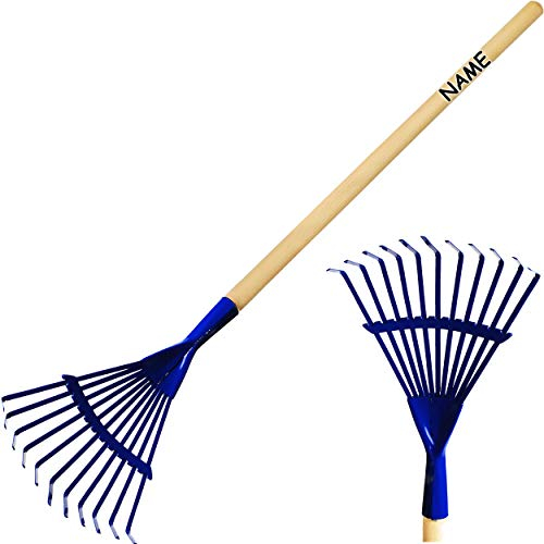 alles-meine.de GmbH Kinder - Laubrechen/Grasharke - Rechen/Harke - aus Holz & Metall - blau - inkl. Name - 81 cm lang - stabile Gartengeräte/Gartenset - Kinderharke Laubbes..