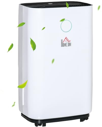 HOMCOM 16L/Day Portable Dehumidifier for Home, with LED Screen, Sleep Mode, 24H Timer, 4L Water Tank, Electric Air Dehumidifier for Damp Laundry Bedroom Basement
