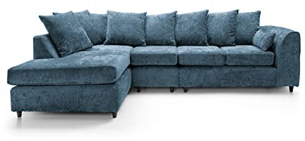 Abakus Direct Harriet Corner Sofa - Dark Blue Crushed Chenille - Large L Shaped Couch Unit for Living Room - Range Includes 2 Seater, 3 Seater, U-Shaped Sofa & Footstool - Corner Plus Left