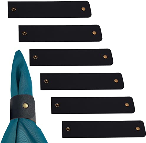 GORGECRAFT Serviettenringe Aus Leder, 6er-Set, Rustikale Schwarze Serviettenringe, Serviettenschnallenhalter Für Die Hochzeit Am Valentinstag, Geburtstags-Dinner-Party, Heimtextilien