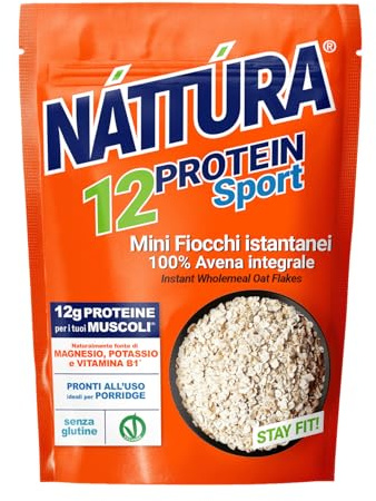 NATTURA PROTEIN SPORT Mini Fiocchi d'Avena Istantanei, Avena 100% Integrale, Ideale per la Preparazione del Porridge Istantaneo, Ricchi di Fibre, 12% di Proteine, 350 g