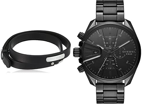 Diesel Herren Lederarmband mit Kragenstiftschließe Herren MS9 Chrono Chronograph, 47mm Gehäusegröße, Edelstahluhr