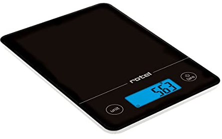 Rotel 1490150 Balance de Cuisine Noire, Balance de Cuisine numérique, Noir, Verre trempé, Plastique, 22x15x2cm