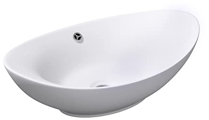 doporro Waschbecken Oval Aufsatzwaschbecken Bad 59x38x19cm Brüssel 818 | Lotuseffekt durch Nanoversiegelung | Aufsatzwaschbecken aus Keramik in Weiß Matt