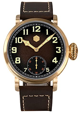 Sotag San Martin SN0095Q Vintage Pilot Herrenuhren CuSn8 Bronze Seagull ST3621 Manuelles mechanisches Uhrwerk Armbanduhr für Herren (with Logo)
