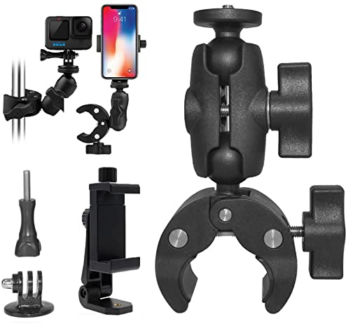 Lizaty Supporto per fotocamera da moto,Super morsetto di montaggio con adattatore di montaggio a treppiede, rotazione a 360 ° per moto e bici da manubrio clip per GoPro e altre fotocamere di azione