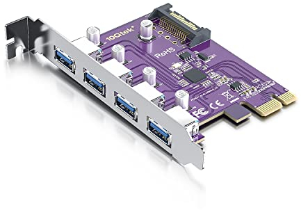 PCIe to (4) USB 3.0 Expansion Card, PCIe USB Add in Card, Internal USB3.0 Hub Converter for Desktop PC Host Card, with 15-pin SATA power connector, Support Windows 10/8/7/XP, Linux