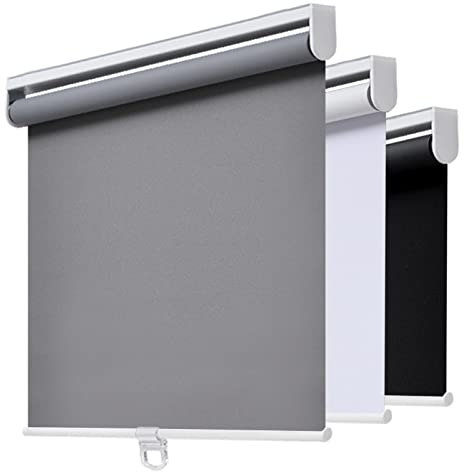 AOSKY Cordless Roller Shades Blackout Blinds for Windows (34 W x 72 H, Grey) Room Darkening Rolled Up Shades with Spring System, UV Protection Window Shades Door Blinds for Home and Office
