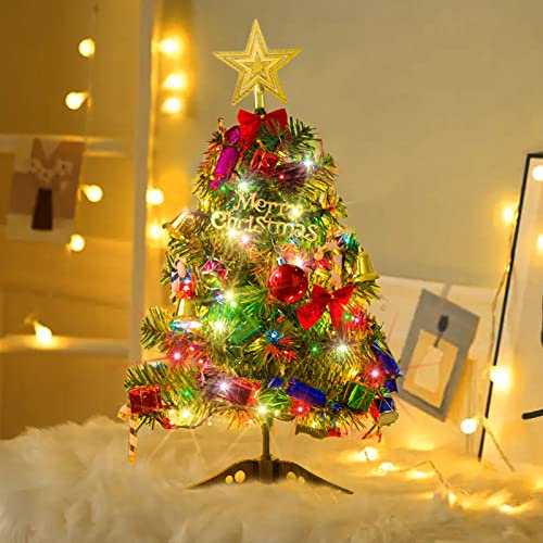 Mini Weihnachtsbaum 50cm, Künstlicher Mini-Weihnachtsbaum, Tisch-Weihnachtsbaum mit Licht Lichterkette, Tannenbaum mit Stern-Baumspitze und Deko, Weihnachtsdekoration für Weihnachten, Advent