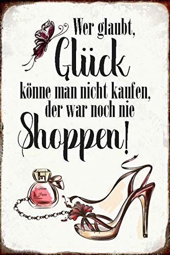 Aus Holz 20x30cm Wer glaubt Glück könne man nicht kaufen war noch nie Shoppen Hobby Lustig Spruch Tafel