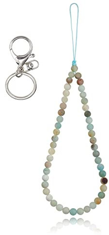BEEFLYING Correas de muñeca con cordón para teléfono de piedra natural Encantos de cuentas de piedras preciosas de amazonita Cuerda de cordón antipérdida hecha a mano para colgar el teléfono