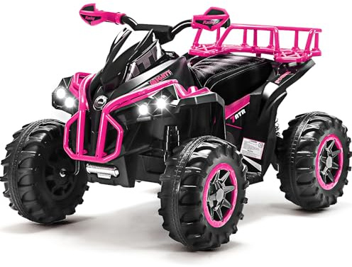 Soar Four Wheeler for Kids – Electric Toddler ATV 4 Wheeler for Ages 3–8, 12V Ride On Quad with LED Lights, Music, High/Low Speed, USB/TF, Treaded Tires, Pink