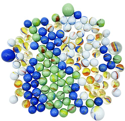 Packung mit 50/100/200 Farbigen und Kristallklaren Murmeln – Glasmurmeln, Murmelbahnen und Schaltungen, Traditionelles Spiel, Spielzeug – Jungen, Mädchen, Kinder – 2 Größen – zufällige Farben (100)