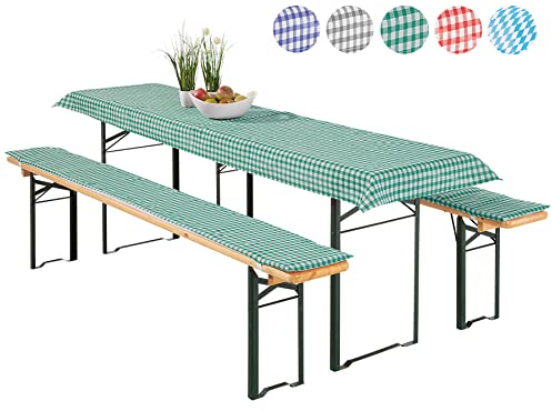 heimtexland ® Auflagen Set Bierzeltgarnitur 3-teilig Biertisch Tischdecke Bierbank Polster Bierbankauflage Tischdeko Typ331 Vichy Karo Grün für Tischmaß 50 x 110 cm