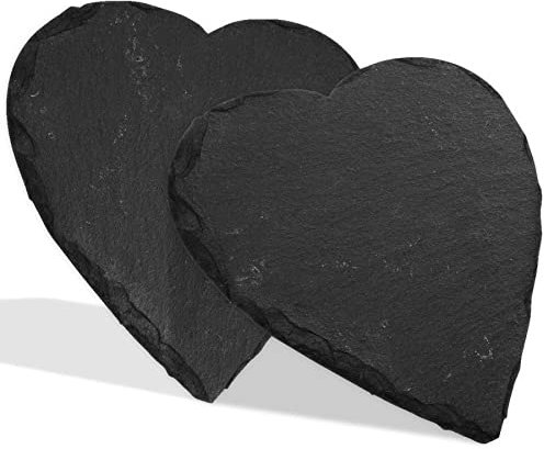 mtb more energy Schiefertafel Schiefer Schild Platte Herz [2 Stück] - 15x15cm - Herzform - DIY - zum selbst Beschriften oder Gravieren für Geschenke, Basteln, Haushalt, Garten