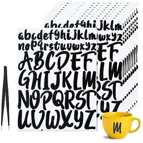 JINTANG 10PCS letras adhesivas, pegatinas letras, adhesivo de vinilo removible, impermeable y duradero,puede utilizarse para sobres botellas de vidrio maletas buzones teléfonos etc(personajes negros)