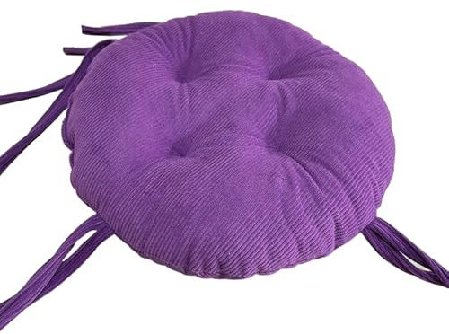 Premium Runde Hocker Sitzkissen, 6cm Dicken Sitzauflage Kord Stuhl Kissen rutschfest Stuhl Pads Mit Krawatten Super Weiches Kissen Pad (Durchmesser:30cm(12inch), Lila)