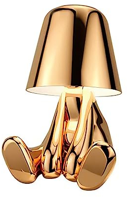Nachttischlampe mit Touch Steuerung, Gold Man Dekorative Thinker Statue LED Schreibtischlampe, USB Aufladung 3 Helligkeitsstufen Dimmbare Tischlampe für Schlafzimmer Büro Wohnzimmer Dekoratio Geschenk