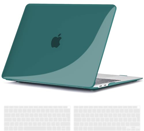 TECOOL Case compatible with MacBook Air M1 & MacBook Air 13 inch Retina 2020 2019 2018 (A2337 A2179 A1932), Plastic Snap On Hard Shell Cover & UK EU Keyboard Protector, Dark Turquoise (Glossy)