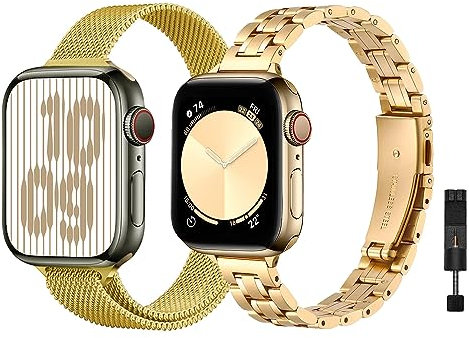 baklon 2 Pezzi Compatibile con Cinturino Apple Watch 42/44/45/49mm, Cinturino di ricambio in metallo in acciaio inossidabile Compatibile con iWatch series Ultra2/Ultra/SE2/SE/9 8 7 6 5 4 3 2 1 Oro