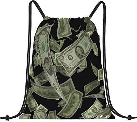 LAMAME Dollarzeichen Geld gedruckt Kordelzug Rucksack Casual Sport Rucksack Neutral Turnbeutel, Dollar Zeichen Geld, One size