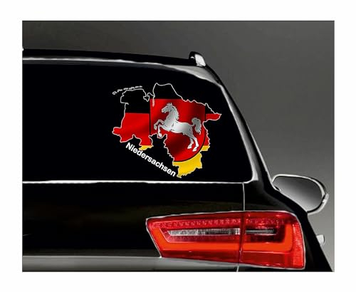 WildeBabsKLBT D24 Niedersachsen Bundesland Schrift weiß Fahne Flagge Wappen Staat Land Karte Form 11cm Hochwertiger Premium Auto-Aufkleber Sticker Decal Autoaufkleber Q47