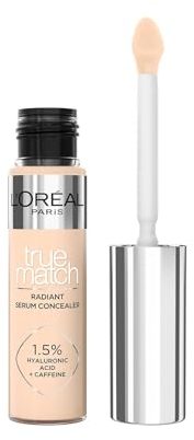 L'Oréal Paris Concealer für ein natürliches Strahlen, Feuchtigkeitsspendend und aufpolsternd, Gesichts Make-Up mit Hyaluronsäure und Koffein, True Match Radiant Serum Concealer 3R, 11 ml