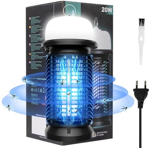 Qoosea Elektrischer Moskitokiller Bug Zapper Indoor mit LED-Licht Insekten Fliegen Tötungslampe mit 20W UV-Licht Leistungsstarke Moskitofalle Stecker-Moskitokiller für Outdoor Patio Garten Küche