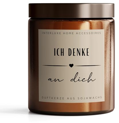 Interluxe Duftkerze im Apothekerglas - Ich denke an dich - Kerze aus Sojawachs Kerze mit Spruch Kerze im Glas