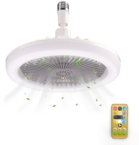 FISHTEC - Ventilatore da Soffitto Luminoso - Luce Spot Orientabile 72 LED - Attacco E27 - Telecomando remoto - Gestione dell'Intensità Luminosa, della Velocità di Ventilazione, Timer