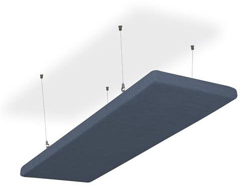 SILENT4® Schallabsorber Decke 114x33x5cm Akustikbild Akustikpaneele aus Akustikvlies, Seilmontage, messbar verbesserte Raumakustik durch Akustikplatten mit waschbarem Stoffbezug in Jeans