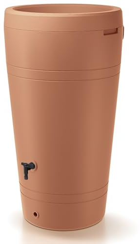 Regentonne in eleganter Form - 230 Liter im Stil einer Amphore H 110 cm - Regenfass Frostsicher und UV Beständig - Regenfass - Regenwassertonne - Regenwassertank - Regenwassersammler Farbe Terrakotta