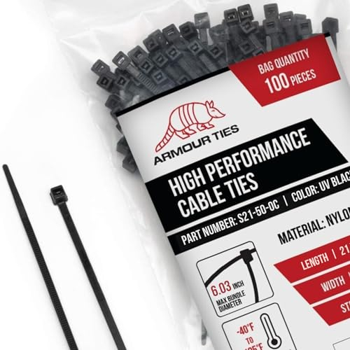 Kabelbinder, 53,3 cm, schwarz, strapazierfähig, UV-beständig, Nylon, 22,7 kg Zugfestigkeit, 100 Stück – langlebige Drahtbinder, robuste Kabelbinder für drinnen und draußen, Kabelmanagement-Lösung von