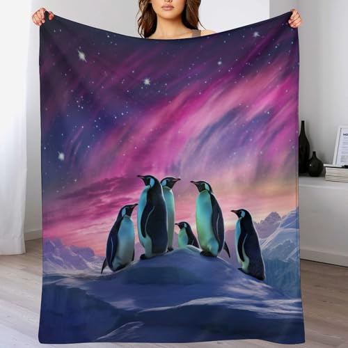 PAZZK Pinguin Fleece Decken, Flauschige Kuscheldecken, Superweiche Leichte Flannel Wohndecke Mit Druck Für Couch Bett/Sofa(150×200cm)