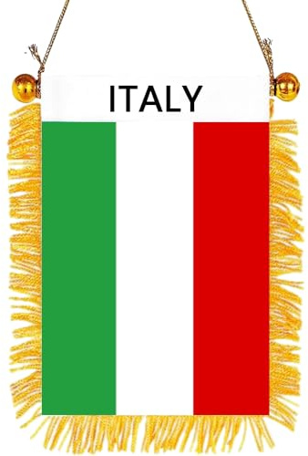 GSYLPFT Italienische Flagge, kleine Mini-Flaggen, Banner für Auto, Rückspiegel, Fenster, hängende Dekoration mit Saugnapf und Fransen, 10 x 15 cm