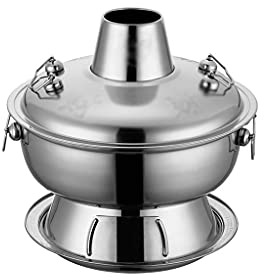 Traditioneller Hot Pot, 304 Edelstahl-Hotpot, altmodisches Holzkohle-Kochgeschirr, Haushalt, altes Peking, Kupfer-Imitat, Feuerkessel, antihaftbeschichtet (Farbe: Gold) (einfarbig)