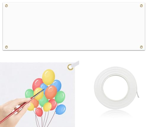 OMJMYY Striscione Bianco Grande 300 x 100cm Striscione Bianca Banner Personalizzato Striscione Vuota Striscione Personalizzato con Corda da 10 m per Fai da te Disegno Eventi Interni ed Esterni