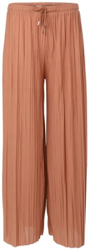 malito more than fashion Damen Plisseehose - lockere weich fließende Chiffonhose - Lange Sommerhose - Trendige Marlenehose 883 - Terracotta L/XL